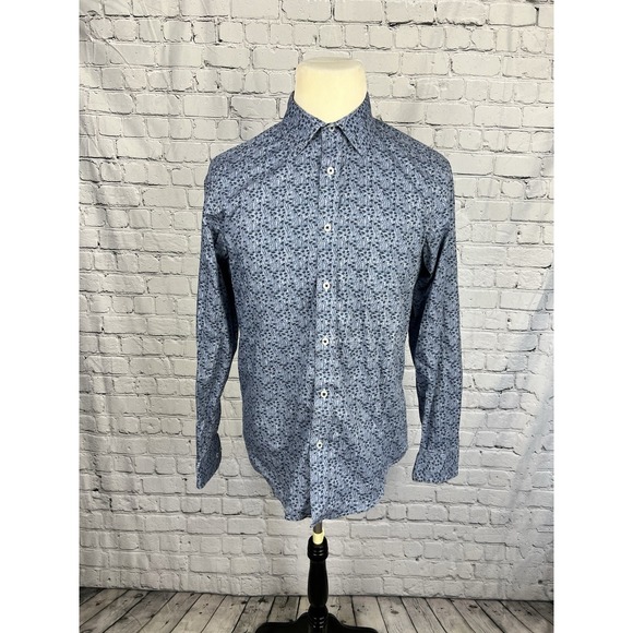 Luck Brand Men's M 15-15-1/2 Slim Fit Dress Shirt Palm Tree Print Cotton Blend - Picture 1 of 9